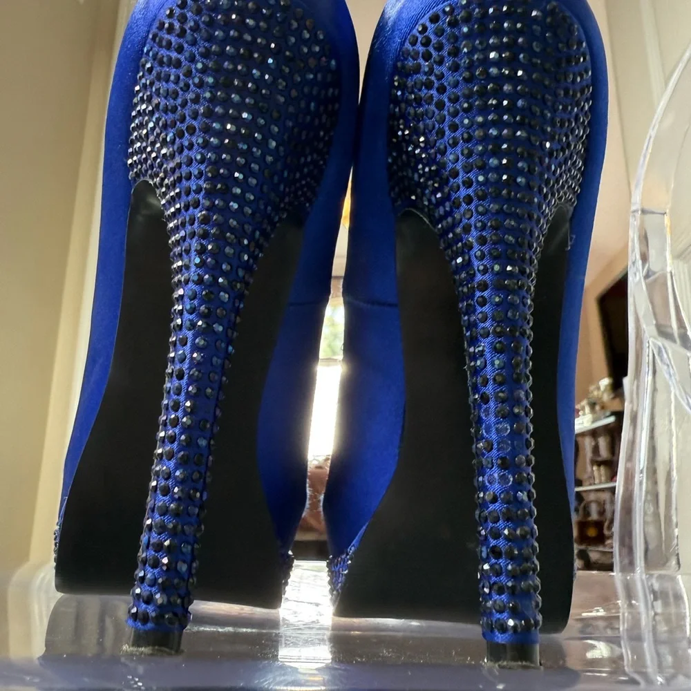 Pleaser Royal Blue Rhinestone Heels so Comfy and Sturdy to Stand and dance in - Picture 7 of 10